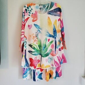 Et Lois Shirt Skirt Set Womens‎ Large Floral Watercolor Art Top Maxi Made in USA